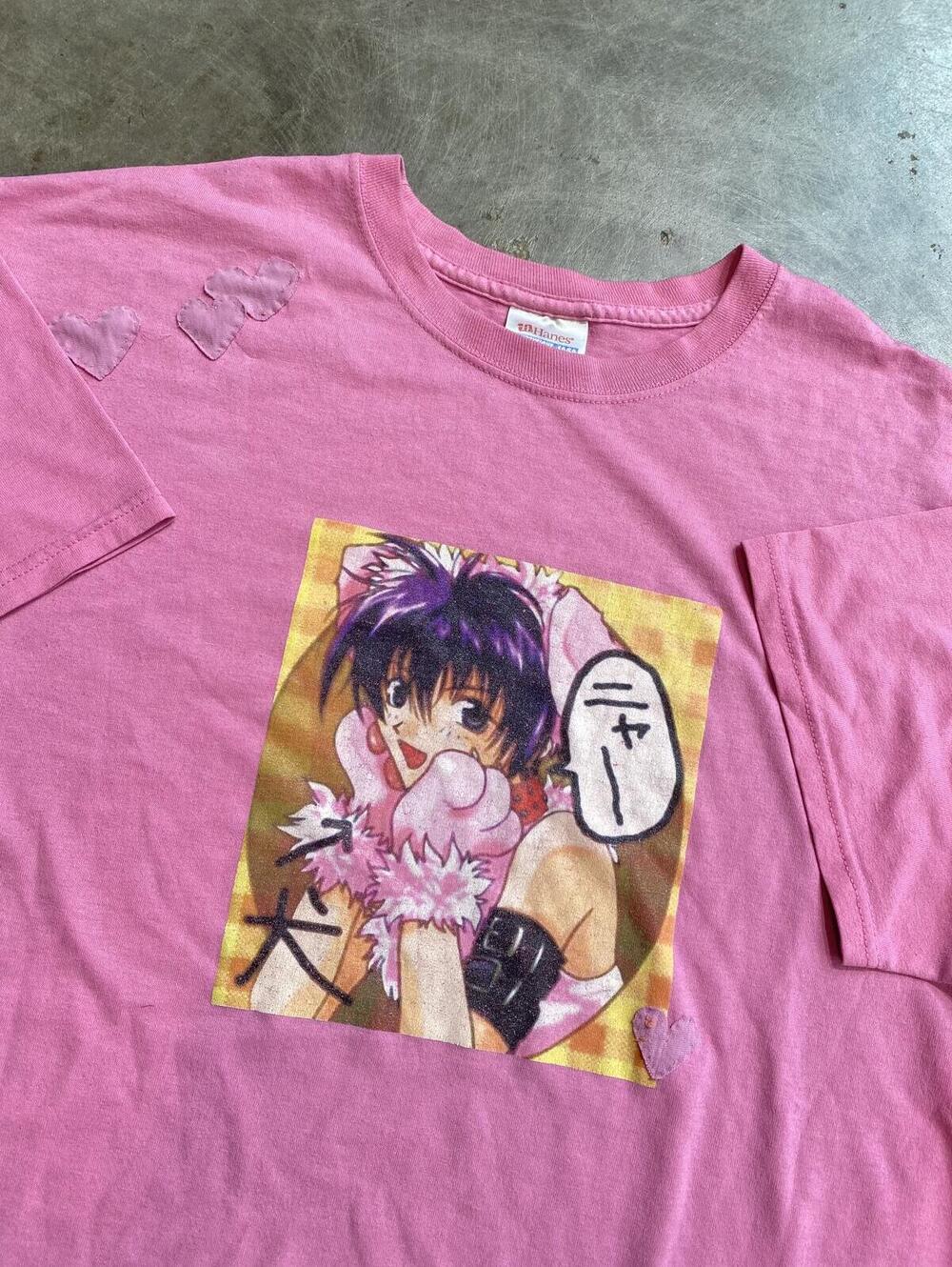 Vintage 1990s Anime Tee with Heart Patches vtg 90s Large 21X27